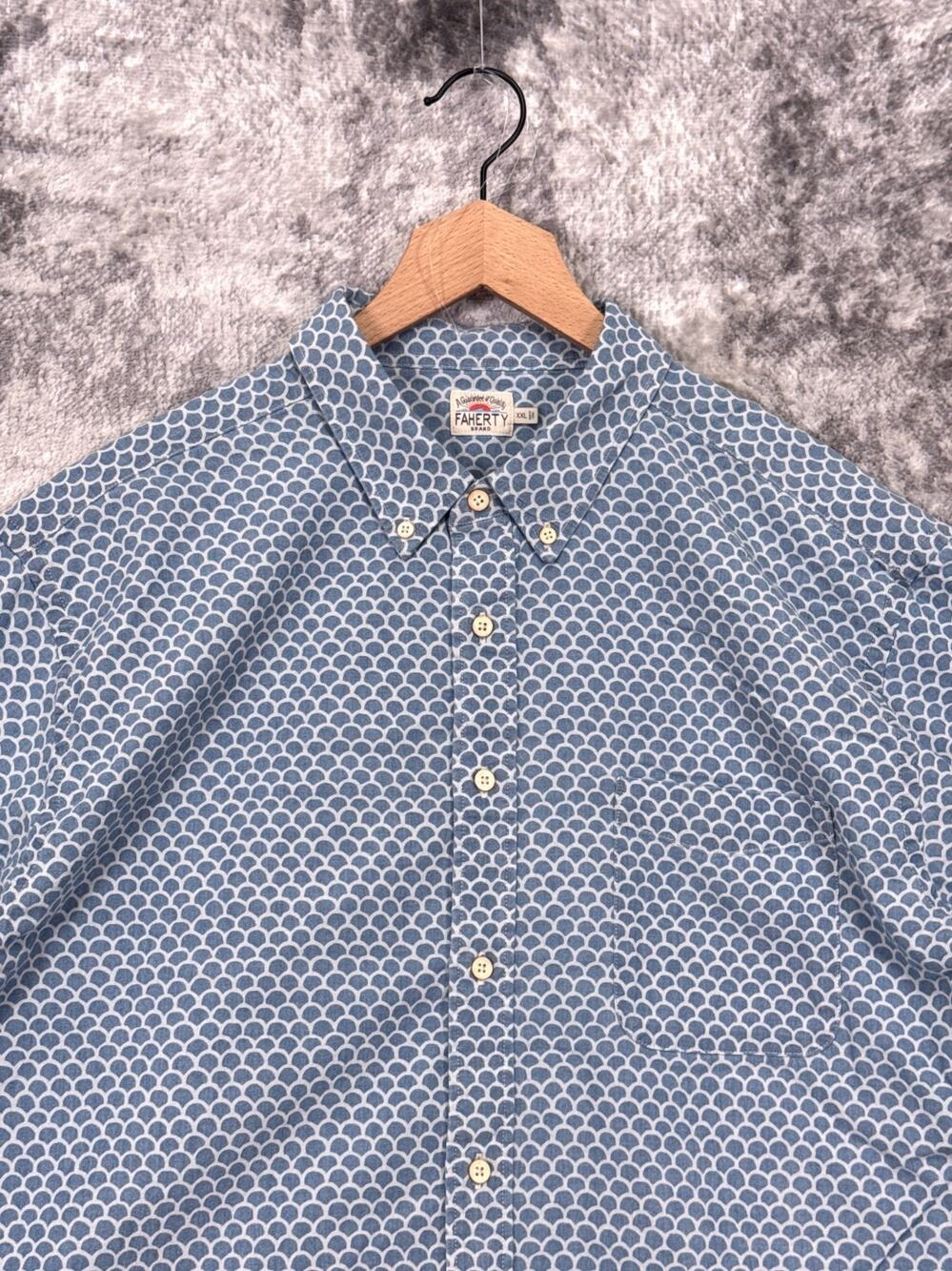 Faherty Playa Shirt XXL Mens Indigo Blue Short Sleeve Button Down